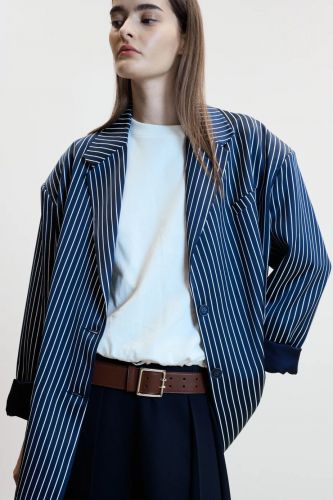 Jupe bleu marine avec ceinture marron JOHNY | Marine