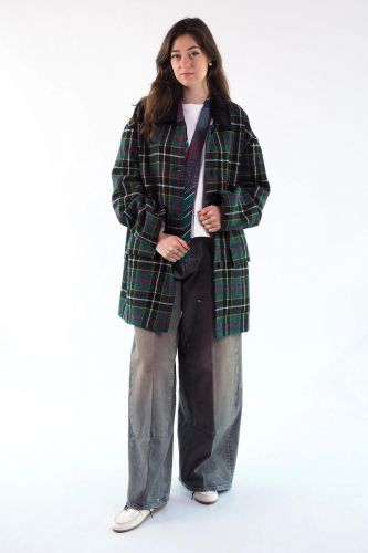 Manteau à carreaux vert en tweed  JOHNY | Marine