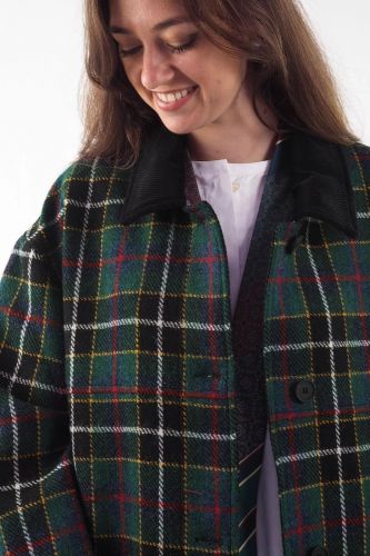 Manteau à carreaux vert en tweed  JOHNY | Marine