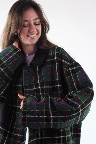 Manteau à carreaux vert en tweed  JOHNY | Marine