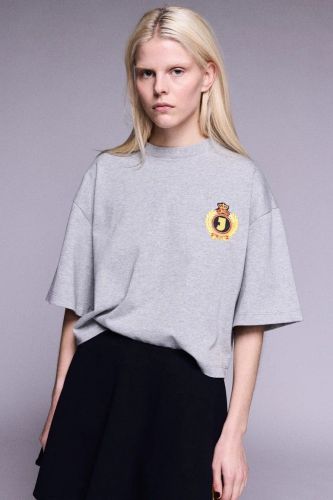 T-shirt gris à écusson brodé JOHNY | Marine