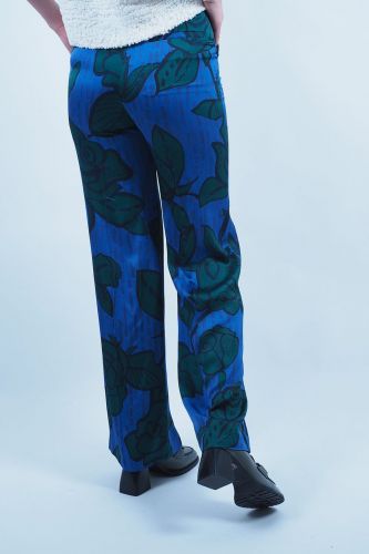 Pantalon large bleu fleuri vert JULIA JUNE | Marine