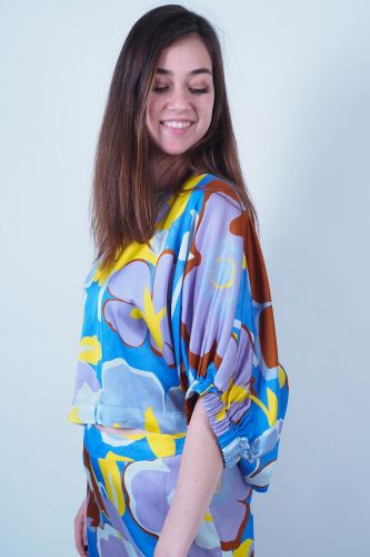 Blouse fleurie bleue & jaune JULIA JUNE | Marine