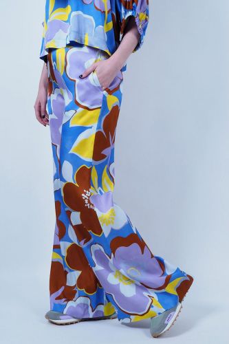 Pantalon bleu fleuri jaune JULIA JUNE | Marine