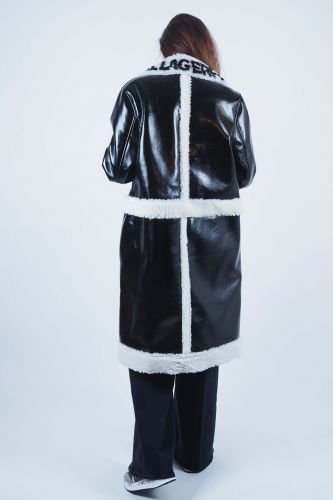 Manteau noir vernis et teddy blanc KARL LAGERFELD | Marine