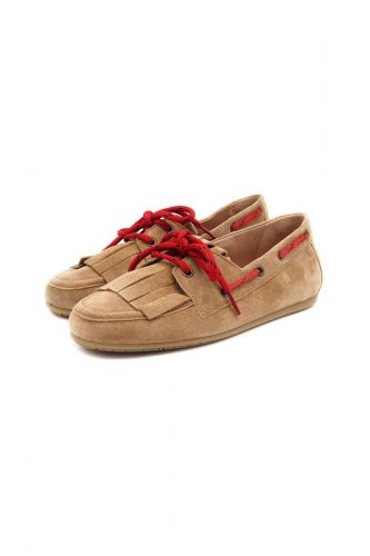 Boatshoe naturel à franges et lacets rouges KENNEL & SCHMENGER | Marine