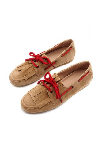 Boatshoe naturel à franges et lacets rouges KENNEL & SCHMENGER | Marine