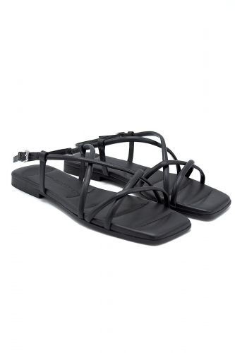 Sandale plate KENNEL & SCHMENGER en cuir noir | Marine