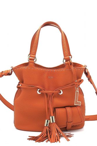 Sac seau en cuir grainé orange LANCEL | Marine