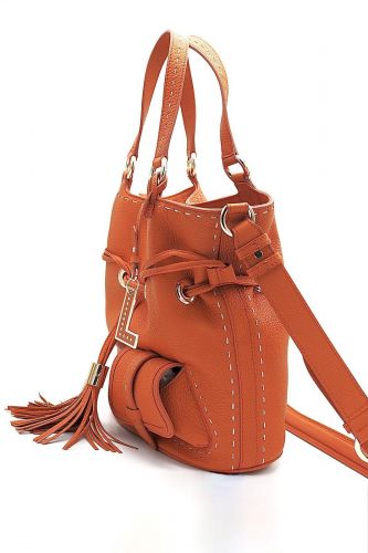 Sac seau en cuir grainé orange LANCEL | Marine