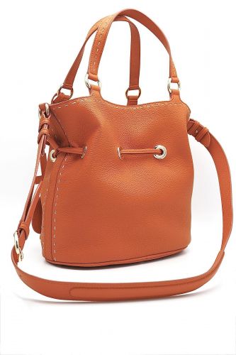 Sac seau en cuir grainé orange LANCEL | Marine