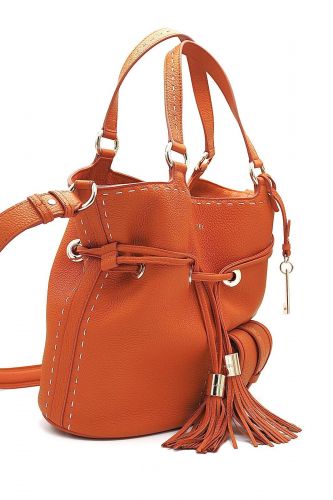 Sac seau en cuir grainé orange LANCEL | Marine