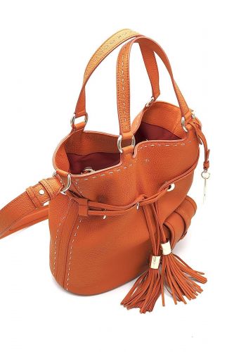 Sac seau en cuir grainé orange LANCEL | Marine