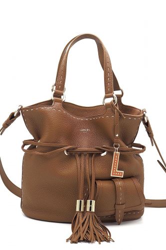 Sac seau en cuir grainé brun LANCEL | Marine