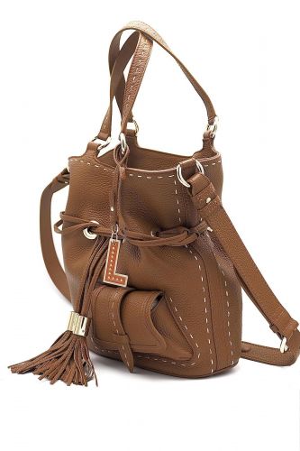 Sac seau en cuir grainé brun LANCEL | Marine