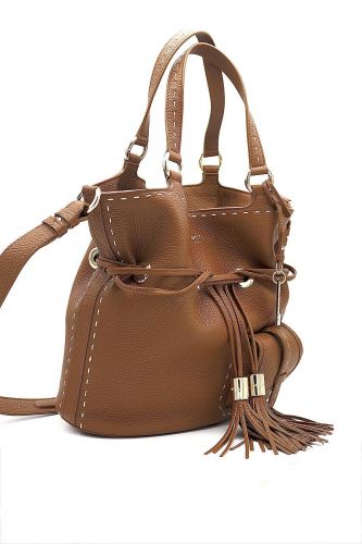 Sac seau en cuir grainé brun LANCEL | Marine