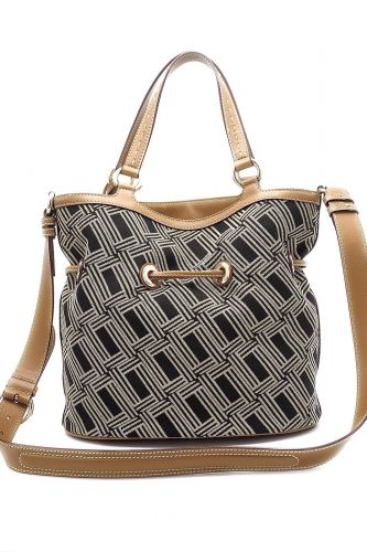 Sac seau en cuir & jacquard LANCEL | Marine