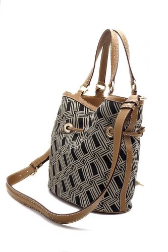 Sac seau en cuir & jacquard LANCEL | Marine