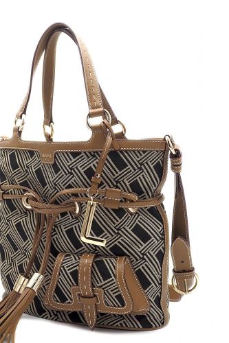 Sac seau en cuir & jacquard LANCEL | Marine