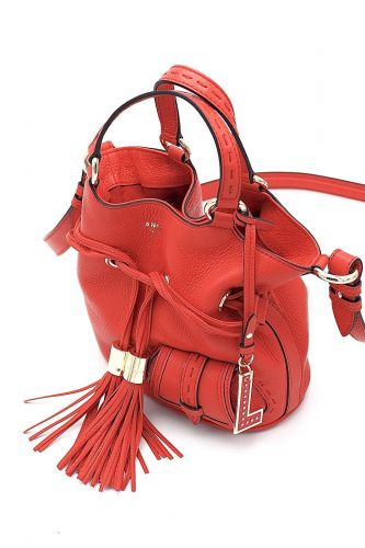 Sac seau en cuir grainé rouge LANCEL | Marine