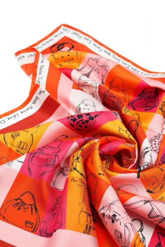 Foulard à motifs sacs rouge et orange édition limitée 150 ans LANCEL | Marine