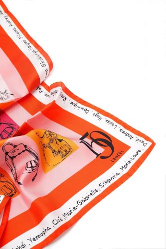 Foulard à motifs sacs rouge et orange édition limitée 150 ans LANCEL | Marine