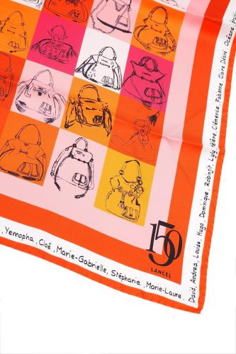 Foulard à motifs sacs rouge et orange édition limitée 150 ans LANCEL | Marine