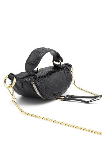 Mini sac banane en python et cuir noir LANCEL | Marine