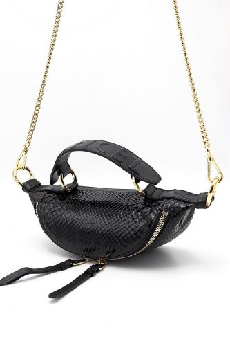 Mini sac banane en python et cuir noir LANCEL | Marine