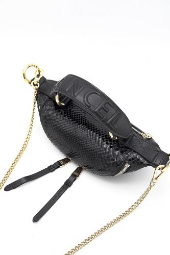 Mini sac banane en python et cuir noir LANCEL | Marine