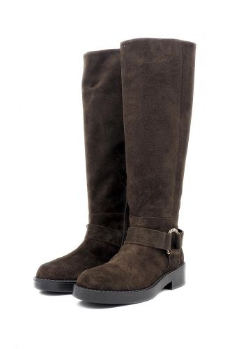 Botte haute en daim marron avec boucle 