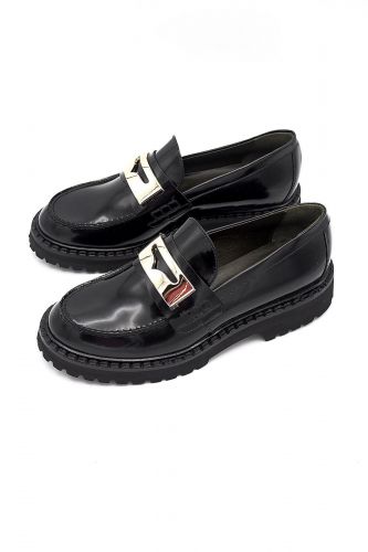 Laura Bellariva mocassin Noir femmes (loafers semelle crantée barette or - 9630 moc spazzo noir) - Marine | Much more than shoes