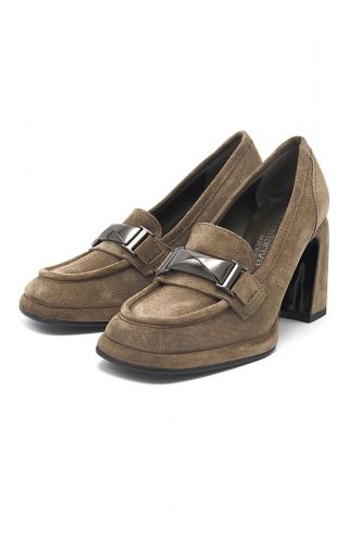 Laura Bellariva mocassin Taupe femmes (mocassin talon haut large barette nickel - 9731 Moc taupe talon haut) - Marine | Much more than shoes