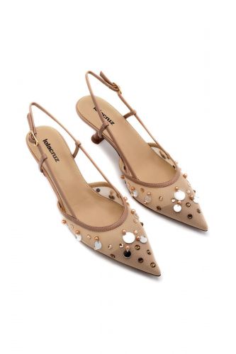 Slingbacks nude à sequins à petits talons LOLA CRUZ | Marine