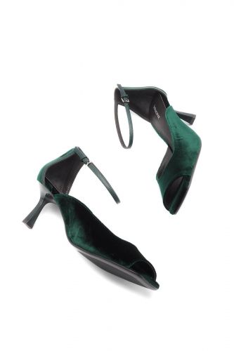 Sandales à talon en velours émeraude LOLA CRUZ | Marine