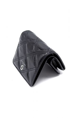 Portefeuille petit formet en vernis noir matelassé Marc Jacobs 