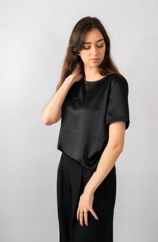 

Blouse bi-matière en satin à l'avant noir MAXMARA | Marine
