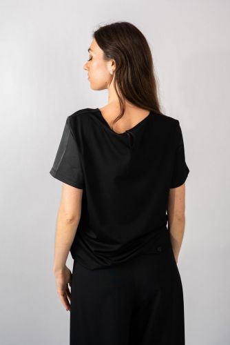

Blouse bi-matière en satin à l'avant noir MAXMARA | Marine