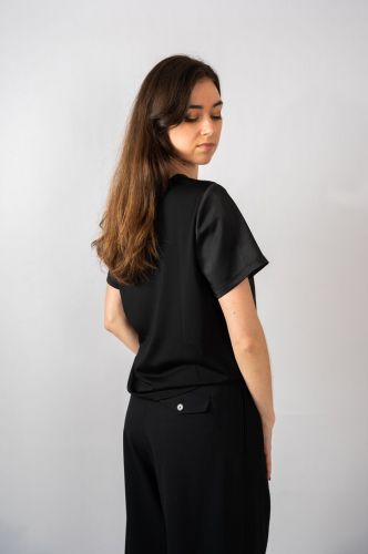 

Blouse bi-matière en satin à l'avant noir MAXMARA | Marine