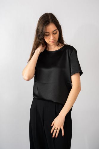 

Blouse bi-matière en satin à l'avant noir MAXMARA | Marine