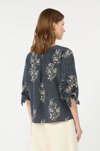 Blouse en crêpe de soie à imprimé fleuri effet denim MAXMARA | Marine