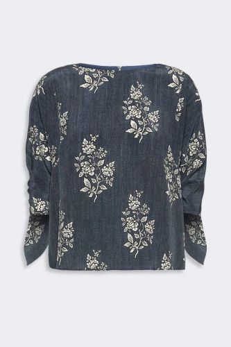 Blouse en crêpe de soie à imprimé fleuri effet denim MAXMARA | Marine