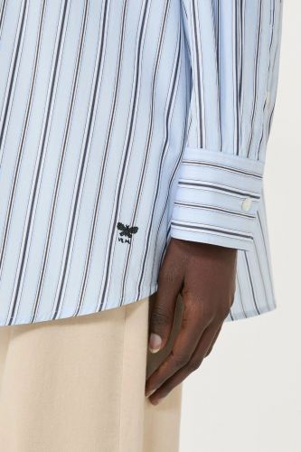 Chemise lignée bleu et blanc avec poche poitrine ornée de broderies papillon MAXMARA | Marine