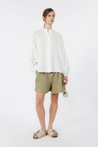 Chemise en lin blanche avec détails fleuri MAXMARA | Marine