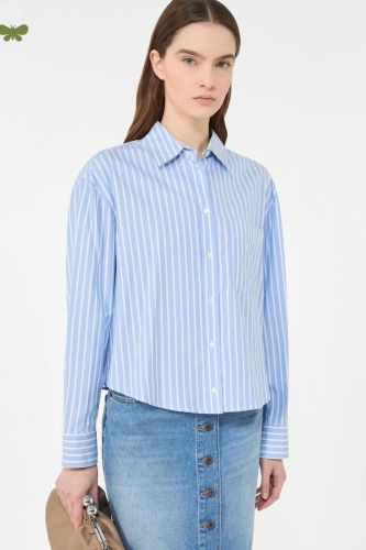 Chemise oxford courte lignée bleu et blanc MAXAMARA | Marine