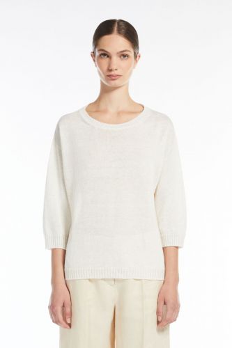 Pull en pur lin à maille unie blanc MAXMARA | Marine