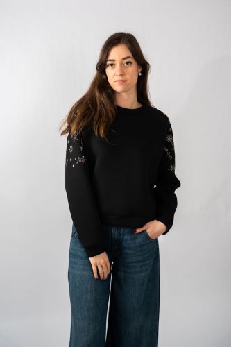 Pull sweat en neoprène noir avec strass sur l'épaule MAXMARA | Marine