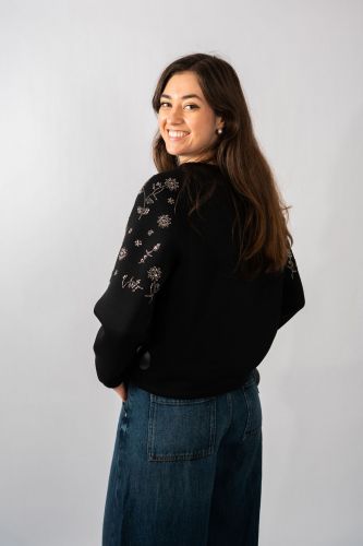 Pull sweat en neoprène noir avec strass sur l'épaule MAXMARA | Marine