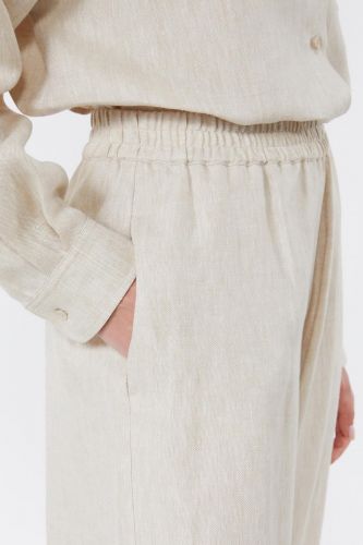 MaxMara-Weekend pantalon Beige femmes (Pantalon 100 % lin naturel taille élasti - FELINO) - Marine | Much more than shoes