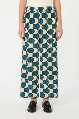 Pantalon graphique en soie à jambes droites MAXMARA | Marine